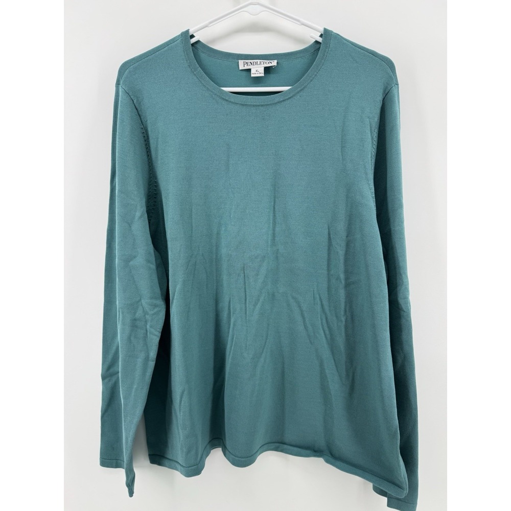 Pendleton Long Sleeve Tee Womens XL Teal Blue Silk Blend Crew Neck Casual Basic